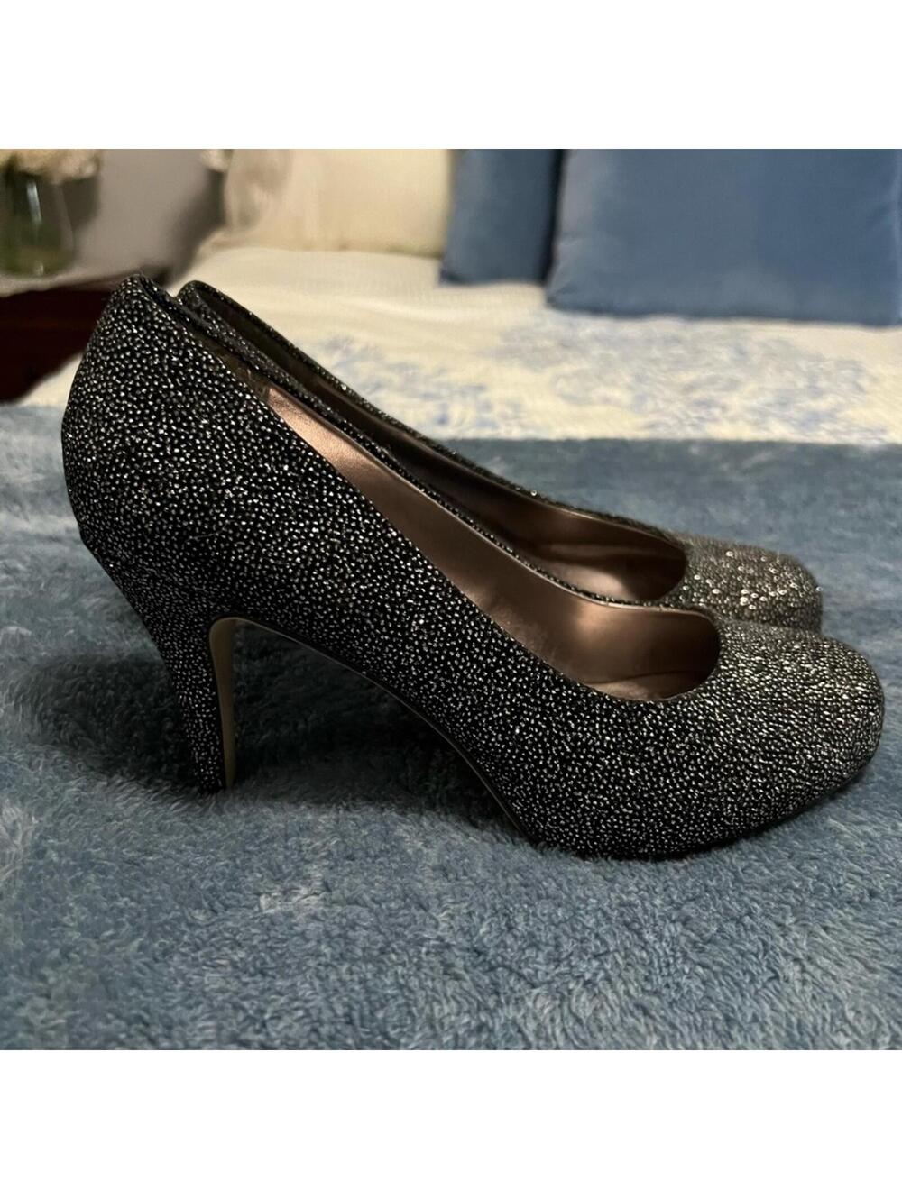 Madden Girl Black and Silver Glitter High Heel Pumps